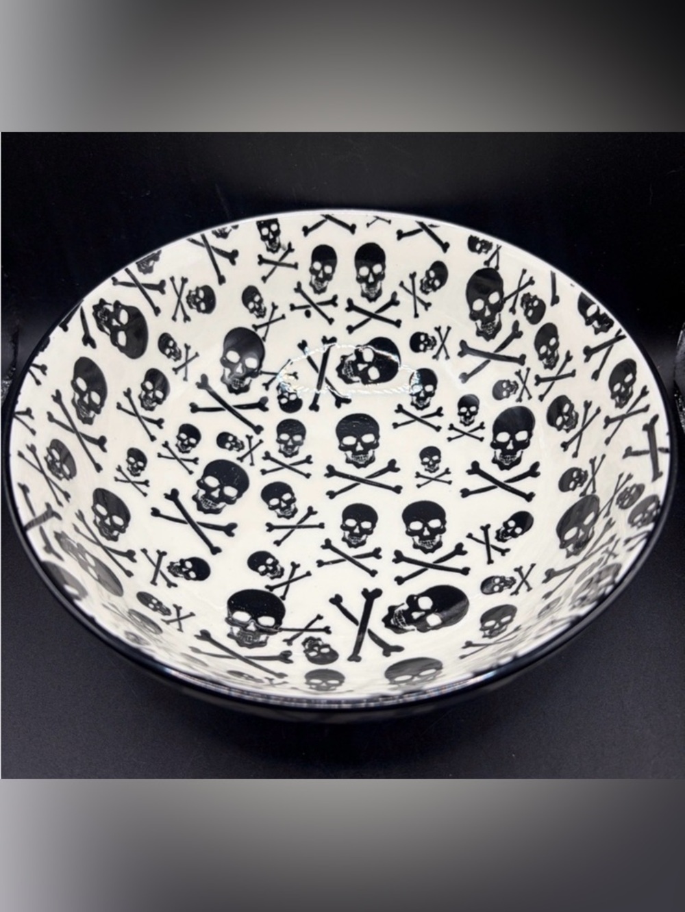 Coco + Lola Skull Crossbones Black & White Serving Bowl, Fruit Bowl, Serveware